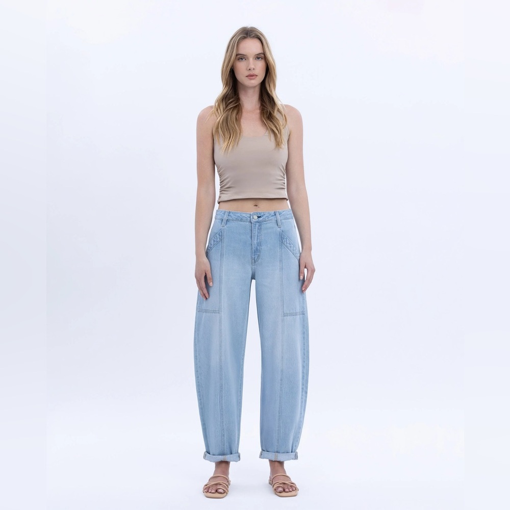 Super High Rise Cuffed Ankle Barrel Jeans